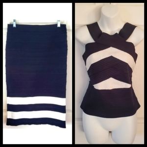 GUC NY&Co 7th Ave Black & White Stripe Bandage Skirt & Top Set, Sz S